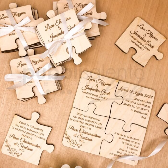 Partecipazione puzzle in legno