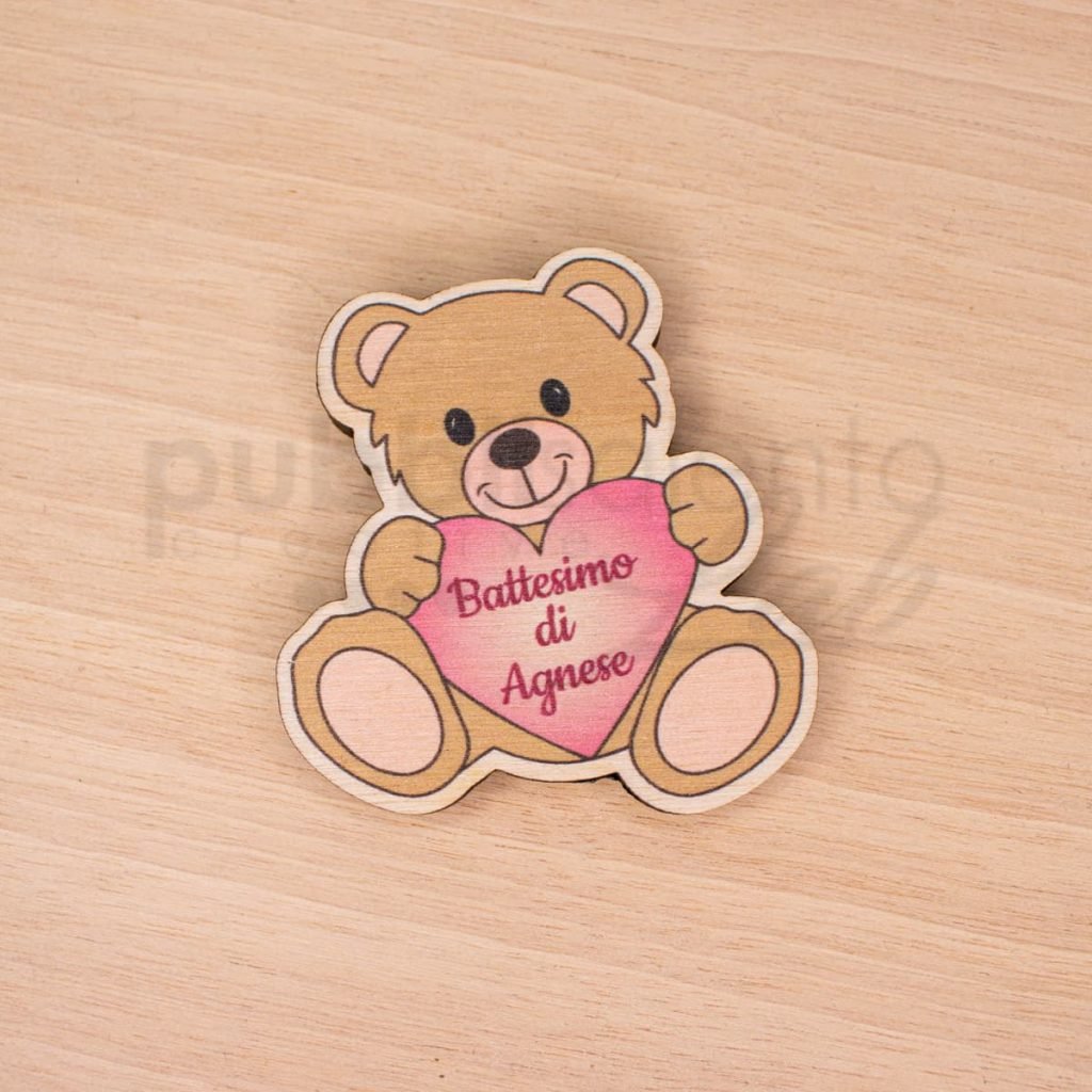 DLM - Calamita Orso Orsetto Magnete In Legno Fiore In Cristallo Nascita Comunione Segnaposto Confettata 2