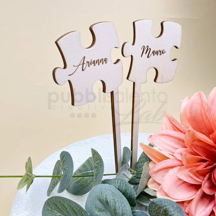 cake topper matrimonio tema puzzle personalizzato