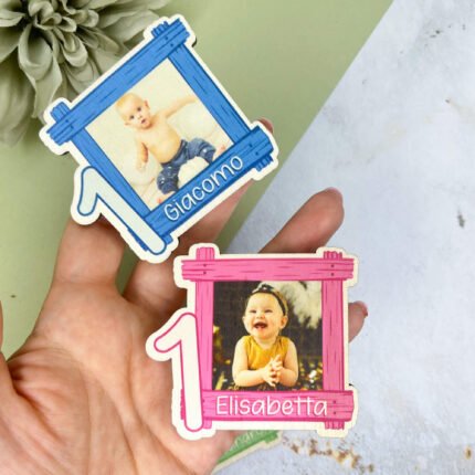 calamita in legno con foto del bambino