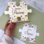 segnatavolo e tableau matrimonio a forma di puzzle